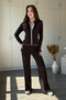Piping and Zippered Modal Fabric Brown Cardigan Trouser Set - 6