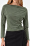 Women's Khaki Fitted Plain Boat Neck Blouse - 5