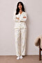 Women's Long Sleeve Buttoned Bottom Top Sleepwear Ecru Pajama Set - 6