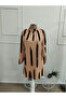 Women's Long Sleeve Semi-Crew Neck Patterned Modal Short Dress - 4