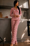 Women's Buttoned Shirt Collar Home Wear Red Pajama Set - 6
