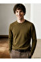 Oil Green Plain Knit Wool Blend Sweater - 2
