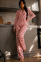 Women's Buttoned Shirt Collar Home Wear Red Pajama Set - 4