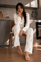 Women's Buttoned Shirt Collar Home Wear Ecru Pajama Set - 5