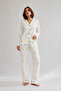 Women's Shirt Collar Buttoned Nightwear Ecru Pajama Set - 6