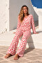 Women's Patterned Buttonless Long Sleeve Red Pajama Set - 6