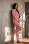 Women's Buttoned Shirt Collar Home Wear Red Pajama Set - 5
