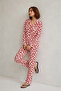 Women's Shirt Collar Buttoned Nightwear Red Pajama Set - 5
