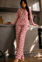 Women's Buttoned Shirt Collar Home Wear Red Pajama Set