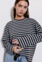 Women's Brown-Blue Striped Basic Crew Neck Oversize Sweatshirt – 3 Yarns Without Ruffles
