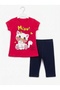 Children's Set Character Printed Crew Neck Short Sleeve T-Shirt Capri 2-Piece Set 2-6 Years Cotton Cat