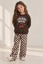 Girl's Cherry Patterned Sweatshirt and Checkered Plaid Trousers 100% Cotton Set