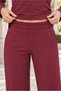Women's Boat Neck Long Sleeve Off-Shoulder Lycra Stretch Top and Elastic Waist with Pockets Wide Leg Lycra Stretch Pants Burgundy Two-Piece Set - 2