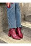 Burgundy Stretch (Valery) Pointed Toe 7 cm Thick Women's Heeled Boots - 3