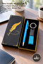 3 Pieces Metal Leather Keychain and Ballpoint Pen – Gift Set with Blue Box, Touchpen Stylus, Leather Keychain, Metal Pen