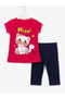 Children's Set Character Printed Crew Neck Short Sleeve T-Shirt Capri 2-Piece Set 2-6 Years Cotton Cat - 2