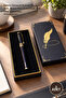 3 black metal rollerball pens - gilded design gift set with box, metal pen rollerball, stylish for office use