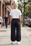 Women's Black Wide Leg High Waist Loose Leg Fabric Trousers Office Casual Palazzo - 3