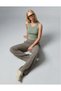 Women's Khaki Front Seam Detailed Elastic Waist Soft Textured Wide Leg Sweatpants - 2