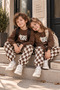 Girls and Boys Cow Printed Sweatshirt Checkered Pants Cotton Set - 3