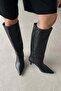 Penka Women's Ostrich Pattern Leather Boots Black - 2