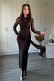 Long Sleeve Glittery Floral Embroidered Transparent Detailed Belted Front Brown Maxi Tulle Dress - 3