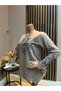 Women's Middle Age and Above Lavinia Floral Detailed Winter Mother's Combed Cotton Blouse - 2