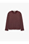 Comfortable Fit Crew Neck Long Sleeve Basic Striped T-Shirt