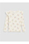Ecru Bow Patterned Baby Girl T-Shirt