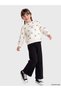 Ecru Crew Neck Bow Patterned Girls' Thick Set