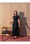 Half Sleeve Waist Drape Collar Scuba Dress with Accessories - 4