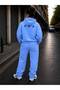 Unisex Oversize Printed Zippered Blue Tracksuit Set - 3