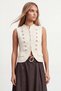 Women's Ecru Hidden Clasp Gold Button Detailed Crew Neck Sleeveless Knitwear Vest Alc-X15616