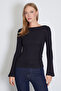 Ribbed Boat Neck Flare Sleeve Slim Fit Blouse - 6