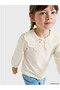 Ecru Baby Collar Embroidered Long Sleeve Girls' T-Shirt