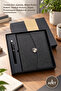 3-Piece Notebook Pen Set – Thermo Leather Agenda, Metal Roller Pen, Gift Boxed, Black, Promotional Notebook Journal
