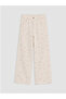 Ecru Floral Girl's Pants with Elastic Waist - 6