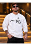Men's White Time Signature Printed Crew Neck Casual Regular Fit Sweatshirt