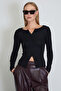 Double Zipper Crew Neck Slim Fit Blouse - 3