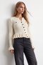 Women's Ecru Crew Neck Asymmetrical Valon Knitwear Cardigan Alc-X15773 - 3