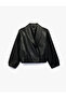 Shawl Collar Pocketed Long Sleeve Faux Leather Bomber Jacket