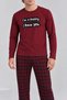 Men's Burgundy Printed Long Sleeve Red Black Plaid Pants Pajama Set - 4