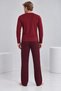 Men's Burgundy Printed Long Sleeve Red Black Plaid Pants Pajama Set - 3