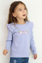 Girl's Long Sleeve Blouse with Floral Embroidery and Ruffle Detail on the Shoulder, Ages 2-6, Light Lilac - 3