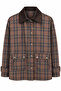 2249 Women's Plaid Patterned Velvet Collar Jacket with Pockets Brown