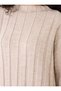 Women's Beige Stand Collar Comfortable Fit Ribbed Mini Knitwear Dress - 5