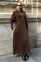 Brown Collar Zippered Modal Long Dress - 2