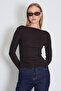 Side Draped Boat Neck Slim Fit Blouse - 6