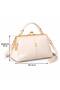 Women's Beige Metal Clip Three-Compartment Long Strap Hand and Shoulder Bag - 6