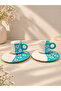 Daisy Patterned Handmade Ceramic White-Turquoise 2-Piece Coffee Cup Set